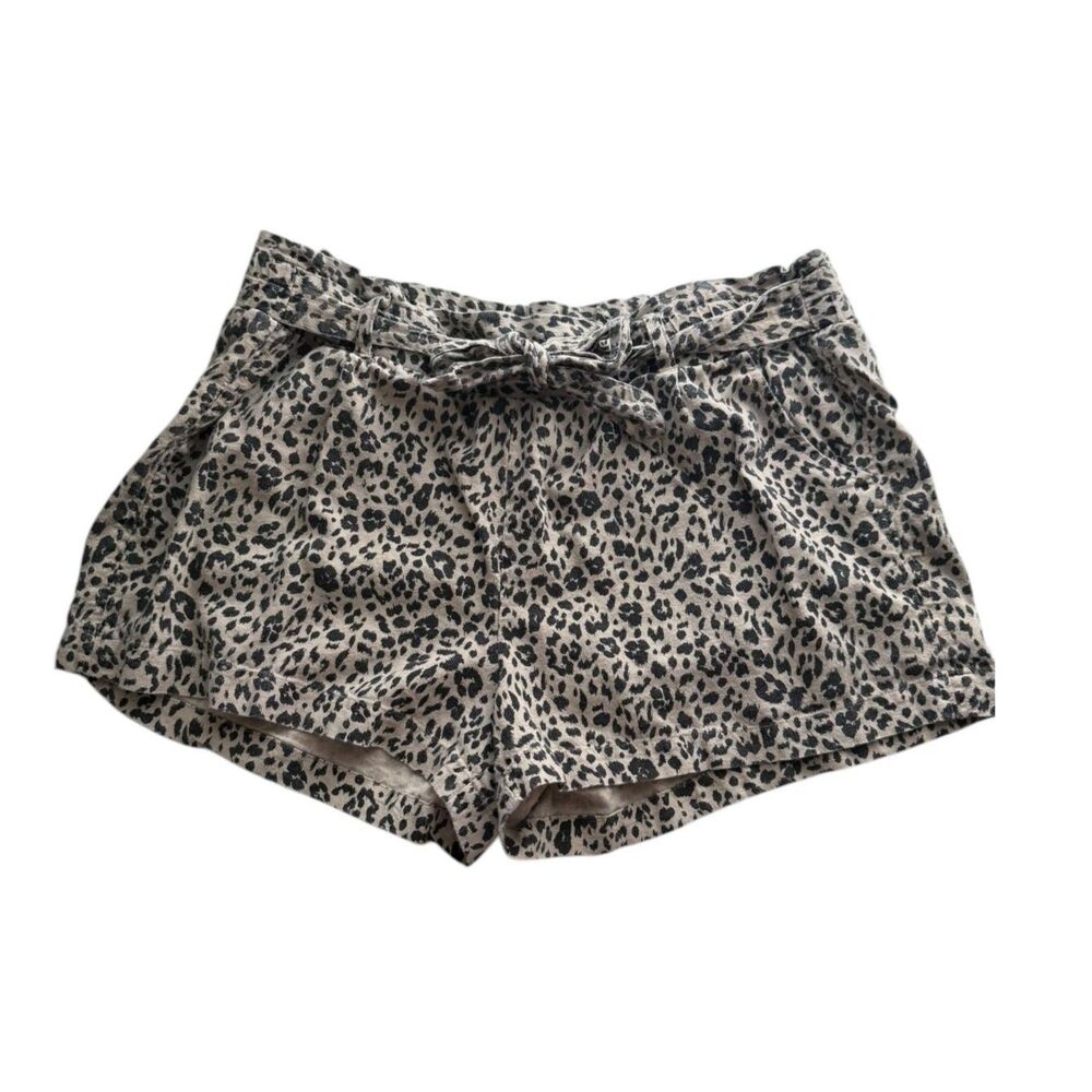Jolt Women’s Brown Cheetah Print Paper Bag Shorts Size XL Tie Waist Linen Blend